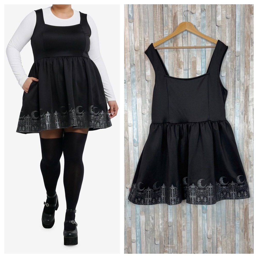 New Cosmic Aura Black Gothic Border Skater Dress 2X Moon Celestial Hot Topic